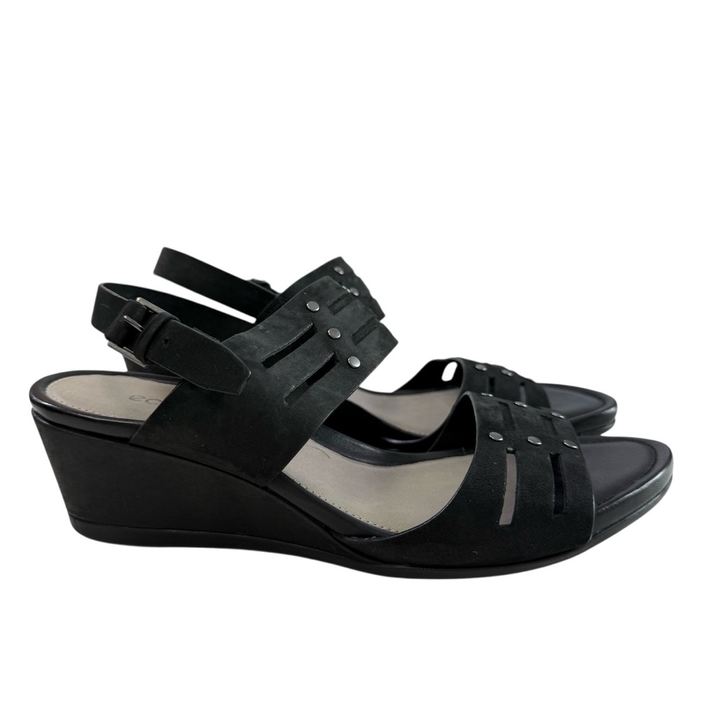 Ecco Touch 45 Strappy Black Leather Wedge Sandals Size 38/ US 7-7.5 - Picture 2 of 16